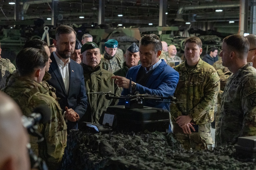 US Defense Secretary Hegseth Inspects Military Equipment in Poland