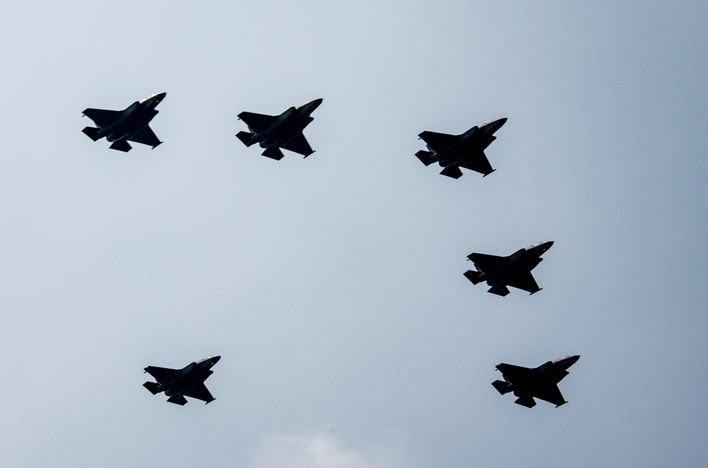 F-35B Flight Over USS America (LHA 6)