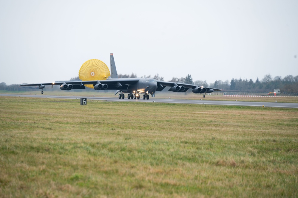 The B-52H Stratofortress arrives at RAF Fairford for BTF 25-2