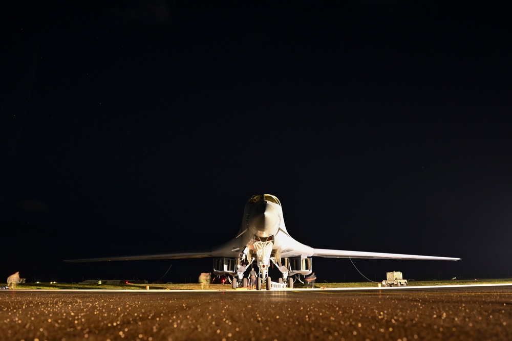 34th Expeditionary Bomb Squadron B-1B Lancer returns to Andersen AFB from Aero India 2025 air show