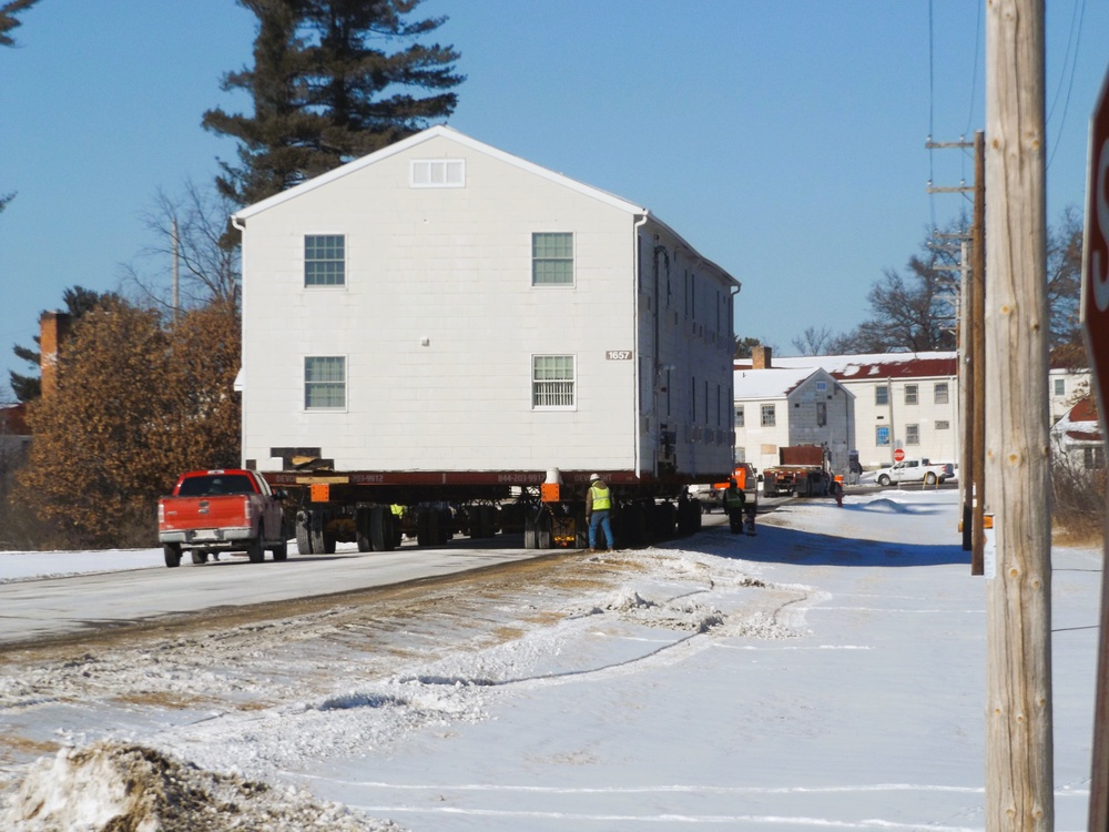 Workers successfully move second World War II barracks at Fort McCoy; preparations under way to move third building