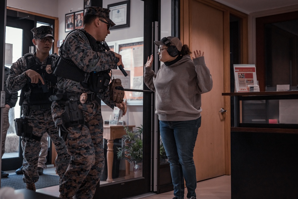 U.S. Marines conduct an active shooter drill on Marine Corps Base Quantico