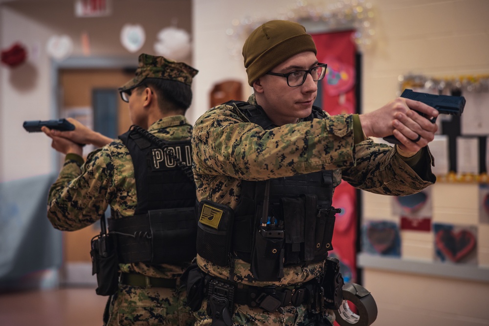 U.S. Marines conduct an active shooter drill on Marine Corps Base Quantico