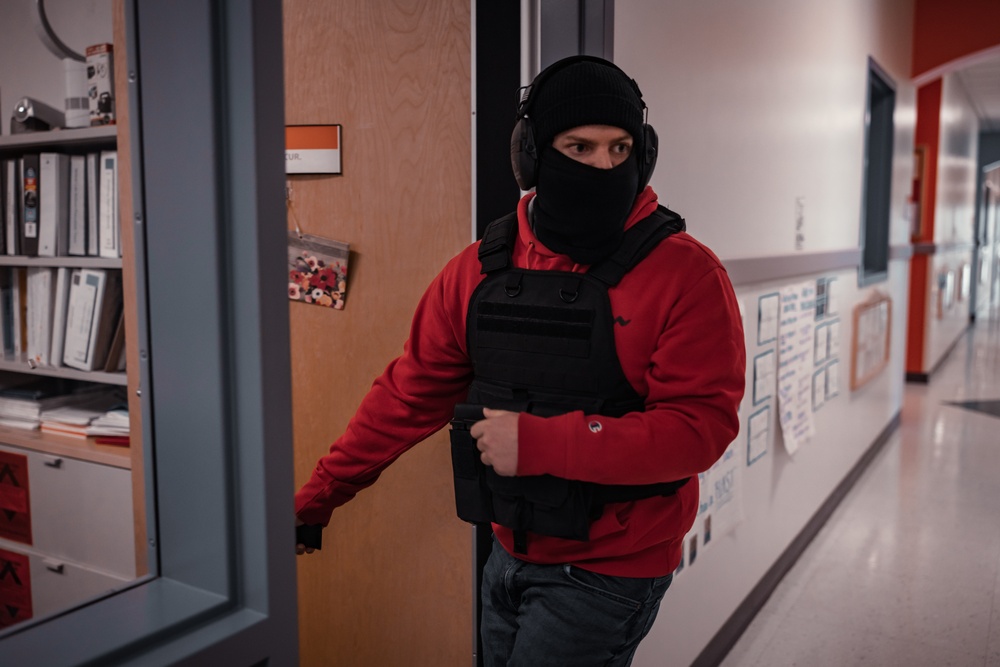 U.S. Marines conduct an active shooter drill on Marine Corps Base Quantico