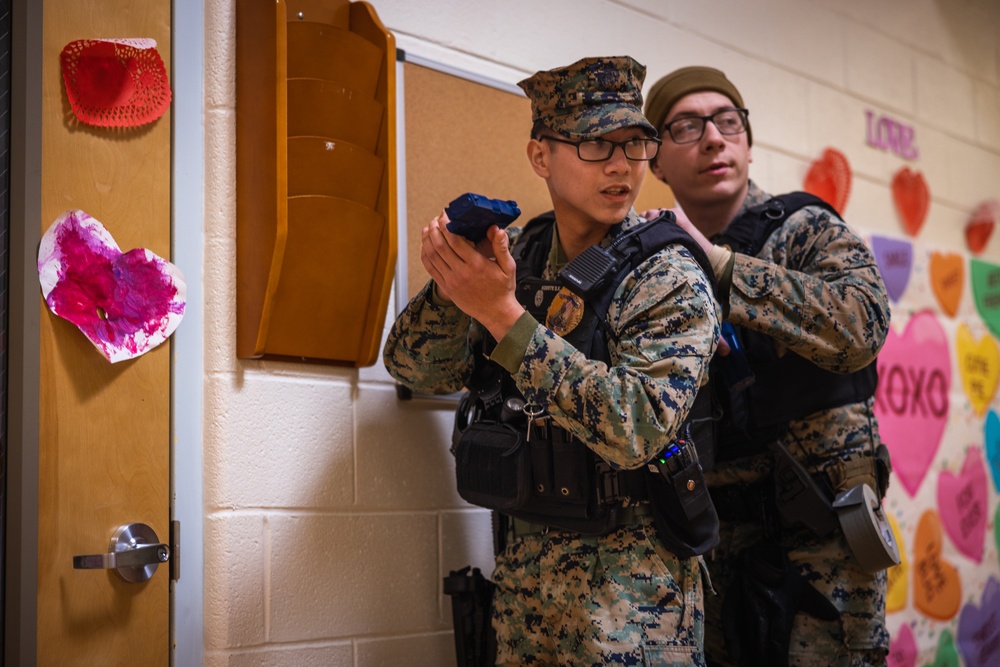 U.S. Marines conduct an active shooter drill on Marine Corps Base Quantico