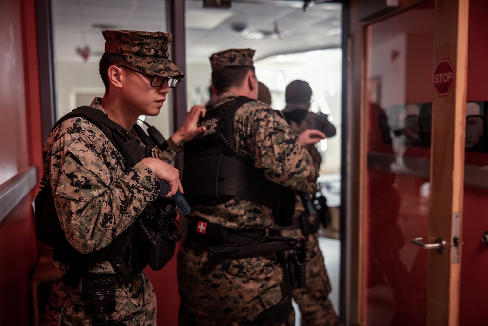 U.S. Marines conduct an active shooter drill on Marine Corps Base Quantico