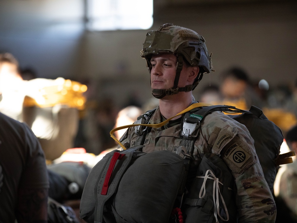 Paratroopers prepare to jump
