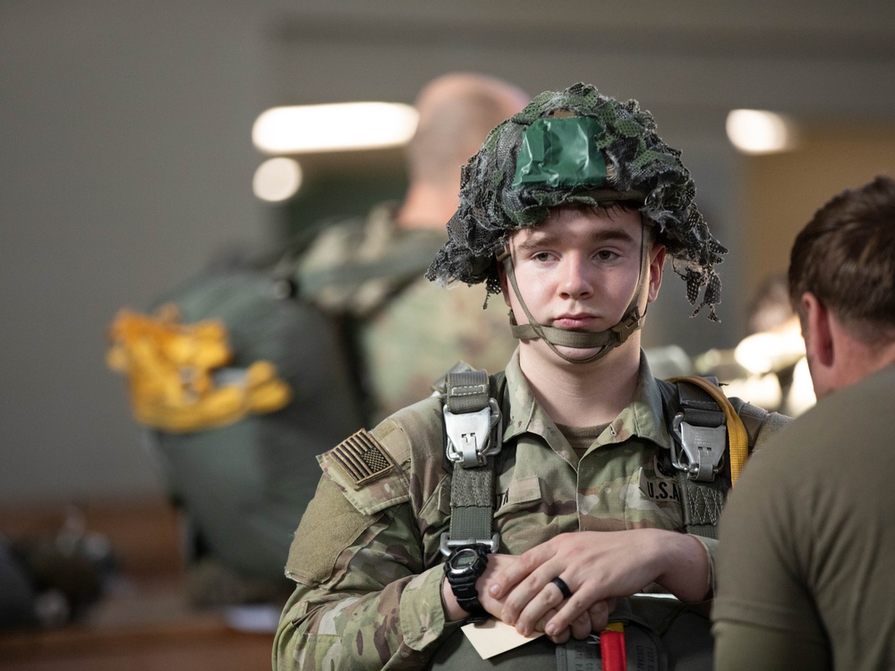 Paratroopers prepare to jump