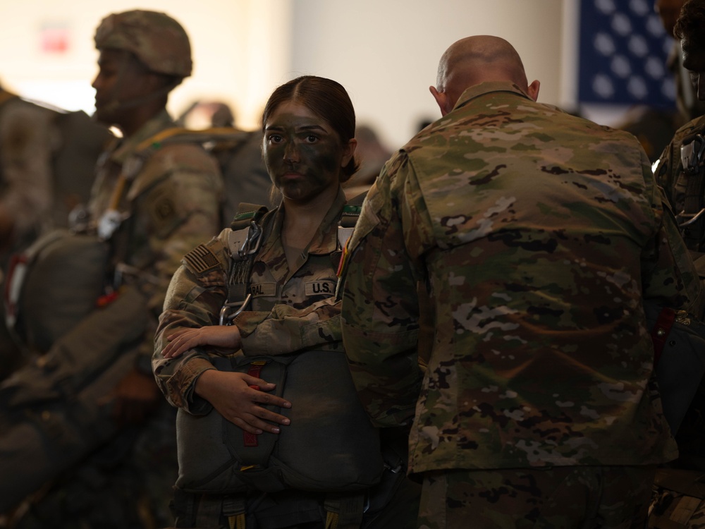 Paratroopers prepare to jump