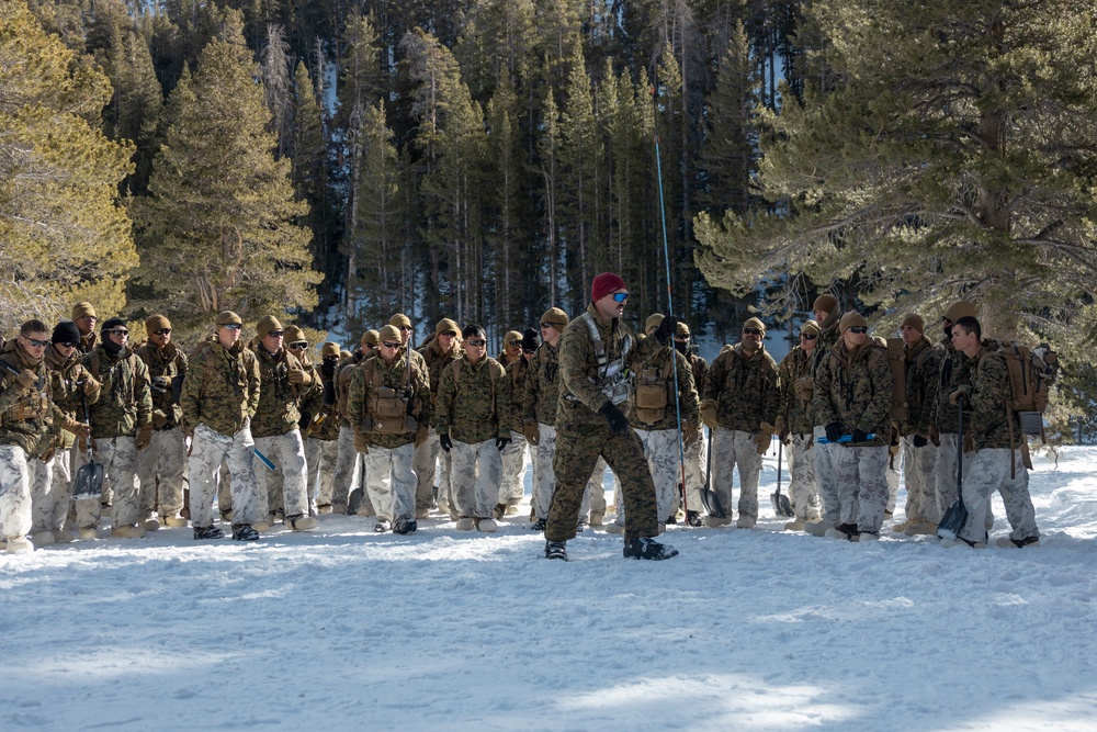Marines with 3/5 participate in Avalanche Rescue Class during MTX 1-25