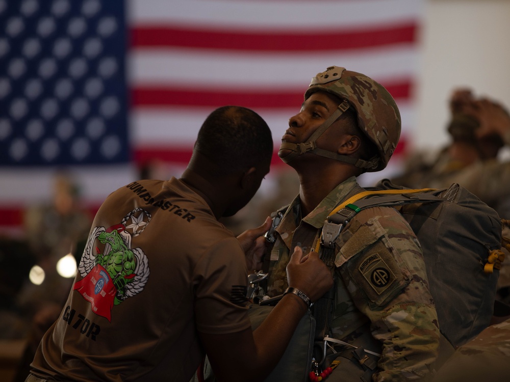 Paratroopers prepare to jump