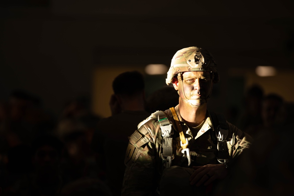 Paratroopers prepare to jump