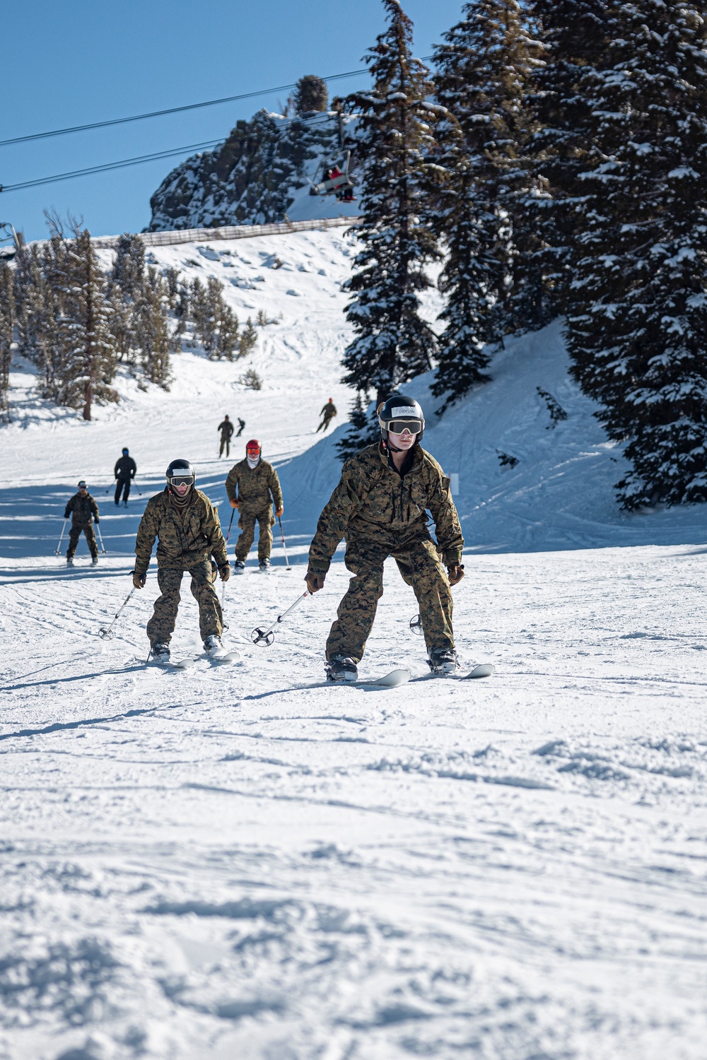 Marines practice downhill skiing during Winter Mountain Leaders Course 1-25