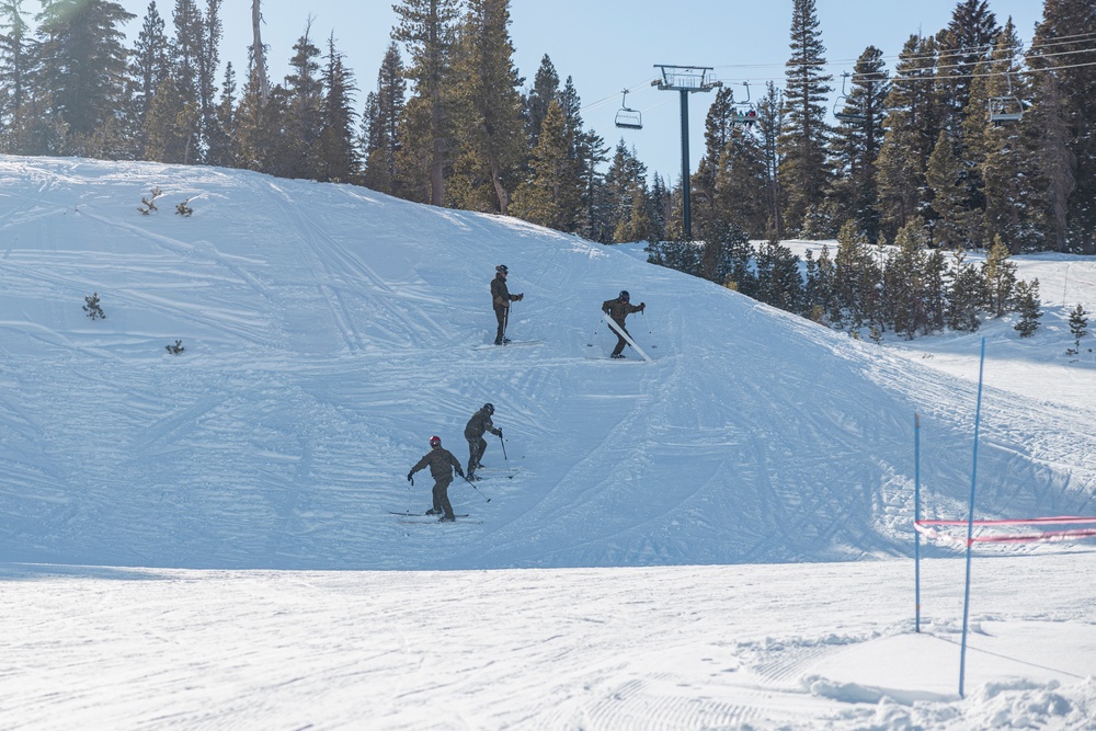 Marines practice downhill skiing during Winter Mountain Leaders Course 1-25