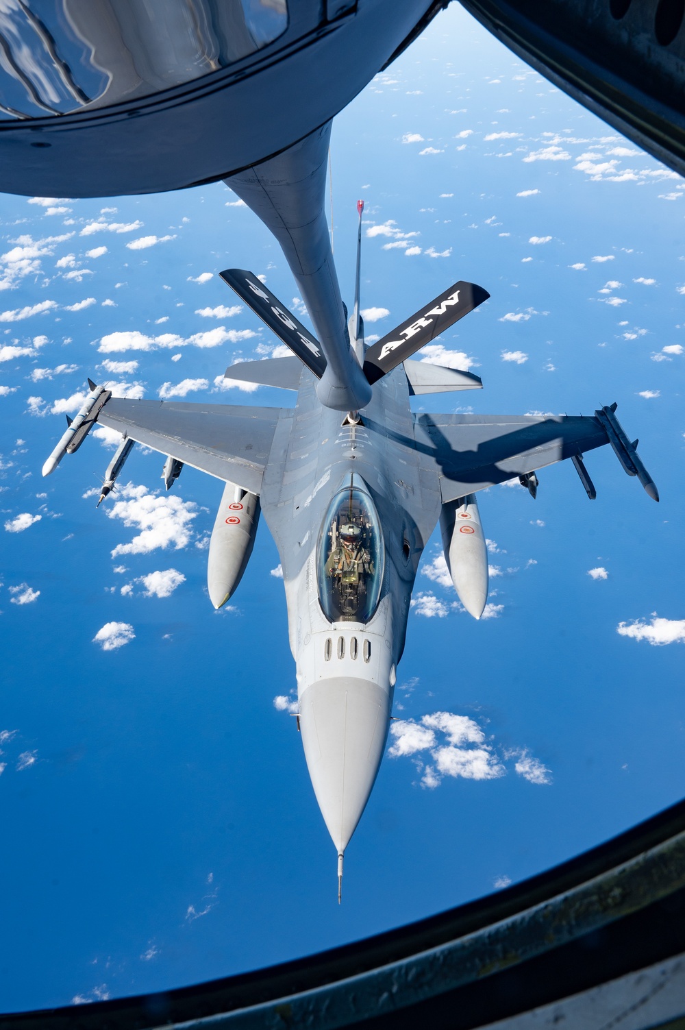 U.S. Air Force KC-135 refuels F-16 flight