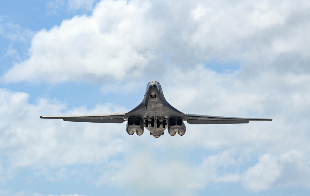 34th Expeditionary Bomb Squadron B-1B Lancer takes off during BTF 25-1 Feb. 16, 2025