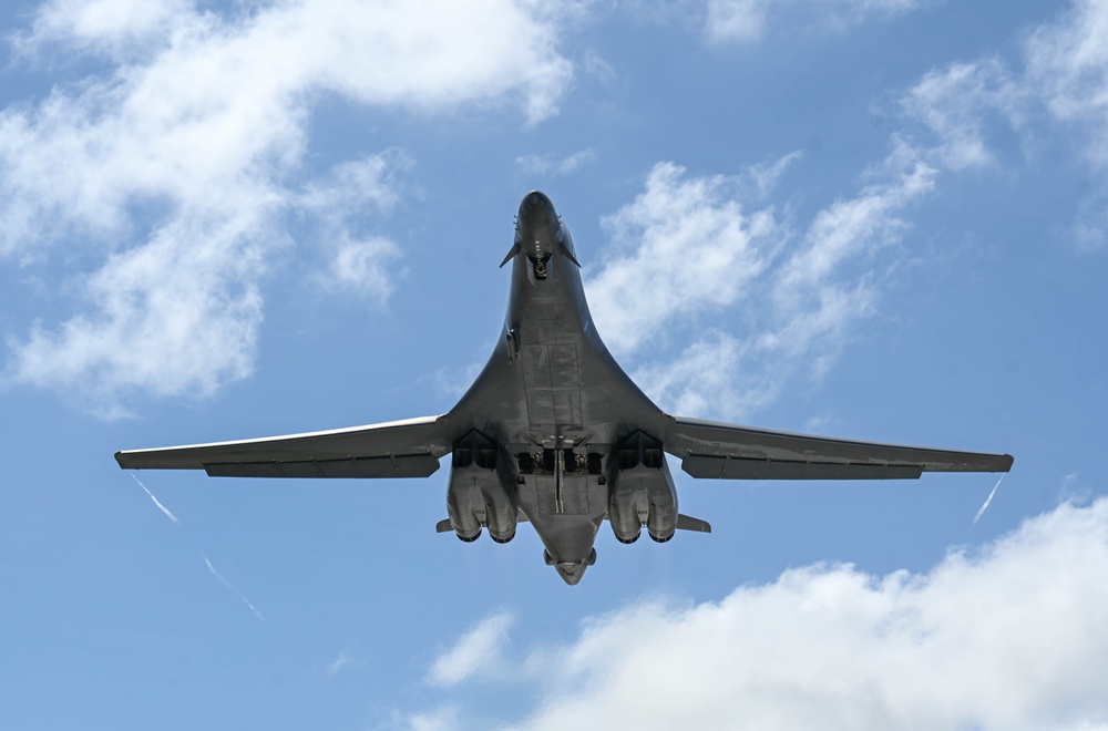 34th Expeditionary Bomb Squadron B-1B Lancer takes off during BTF 25-1 Feb. 16, 2025