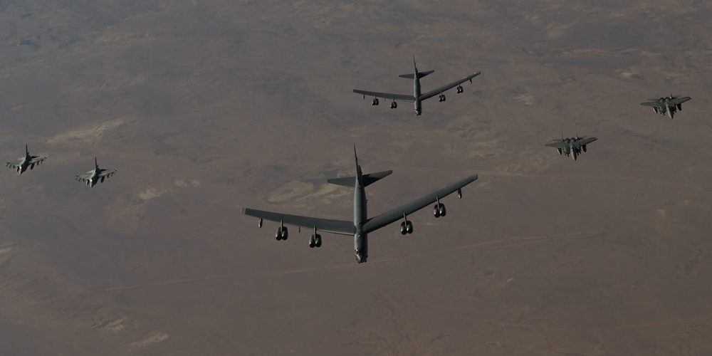 U.S. Air Force B-52s, F-15 team up with Iraqi Air Force F-16s in the CENTCOM AOR