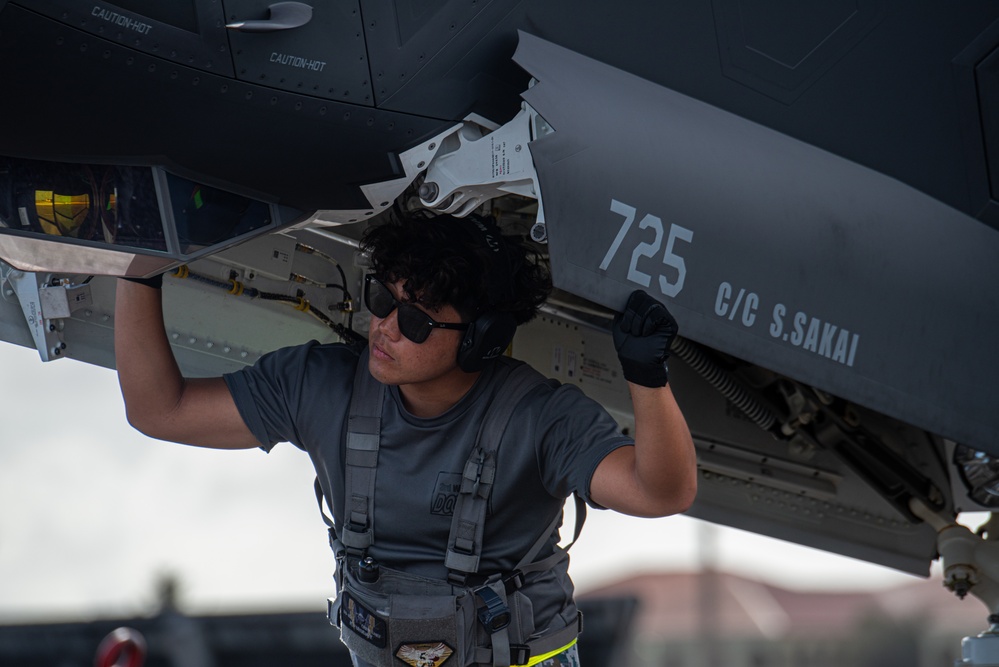 JASDF personnel, leadership come together to watch take-offs at Andersen AFB for CN25