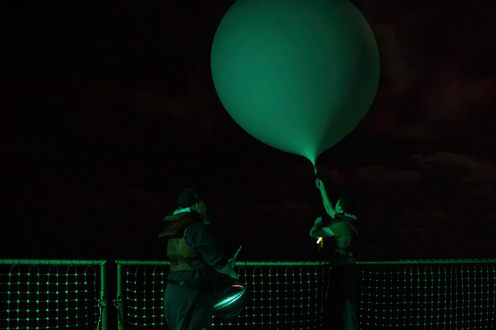 USS Milius Launches Meteorological Balloon