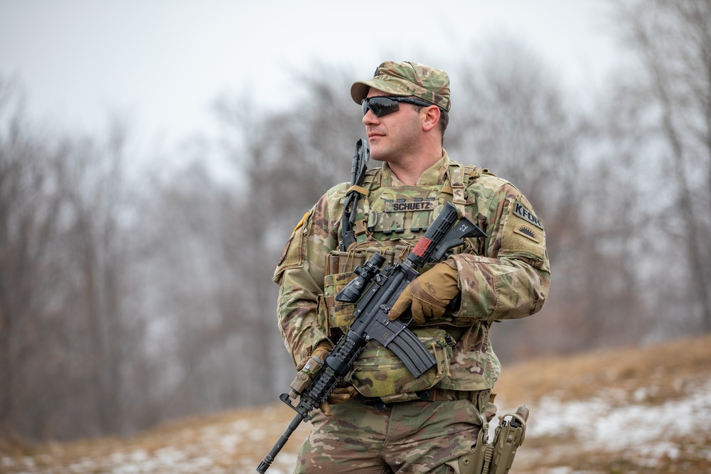 U.S. Army KFOR Soldiers conduct routine security patrol in Kosovo