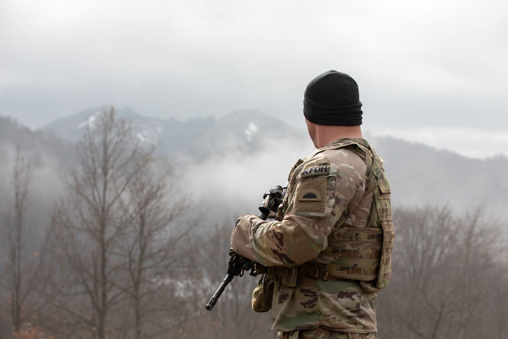 U.S. Army KFOR Soldiers conduct routine security patrol in Kosovo