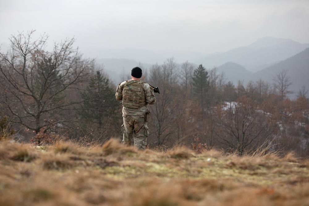 U.S. Army KFOR Soldiers conduct routine security patrol in Kosovo