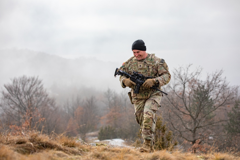 U.S. Army KFOR Soldiers conduct routine security patrol in Kosovo