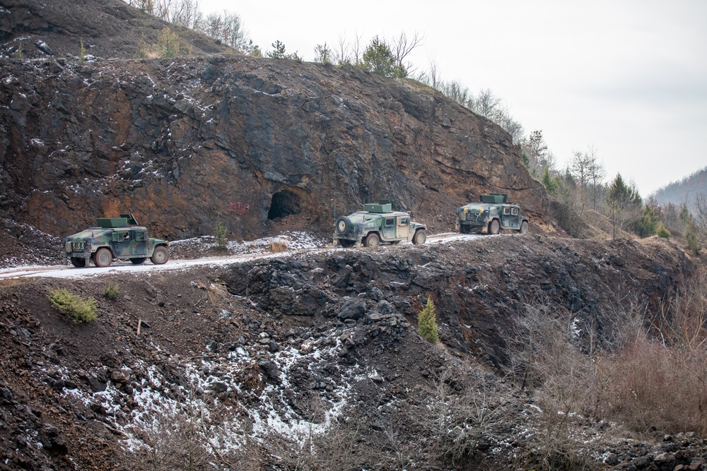 U.S. Army KFOR Soldiers conduct routine security patrol in Kosovo