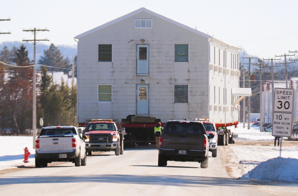 Contractors move second of five World War II-era barracks in 2025 at Fort McCoy