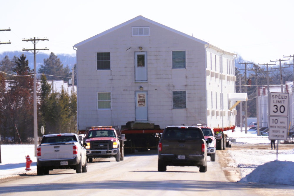 Contractors move second of five World War II-era barracks in 2025 at Fort McCoy