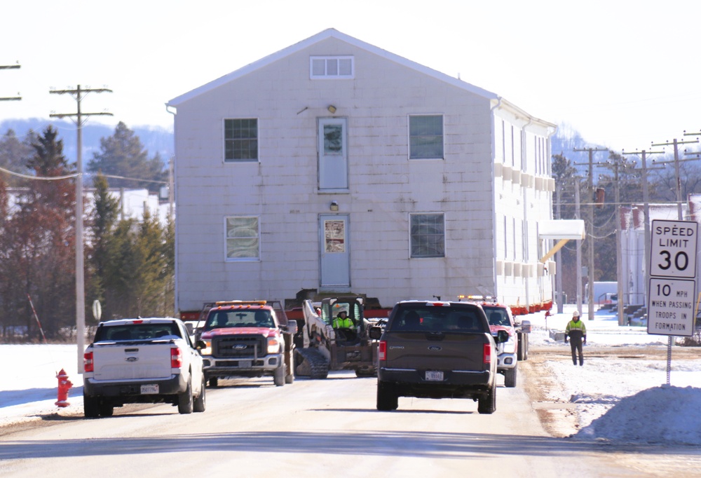 Contractors move second of five World War II-era barracks in 2025 at Fort McCoy