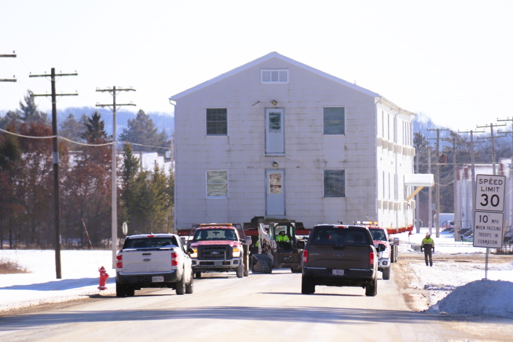 Contractors move second of five World War II-era barracks in 2025 at Fort McCoy