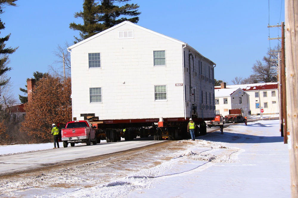 Contractors move second of five World War II-era barracks in 2025 at Fort McCoy