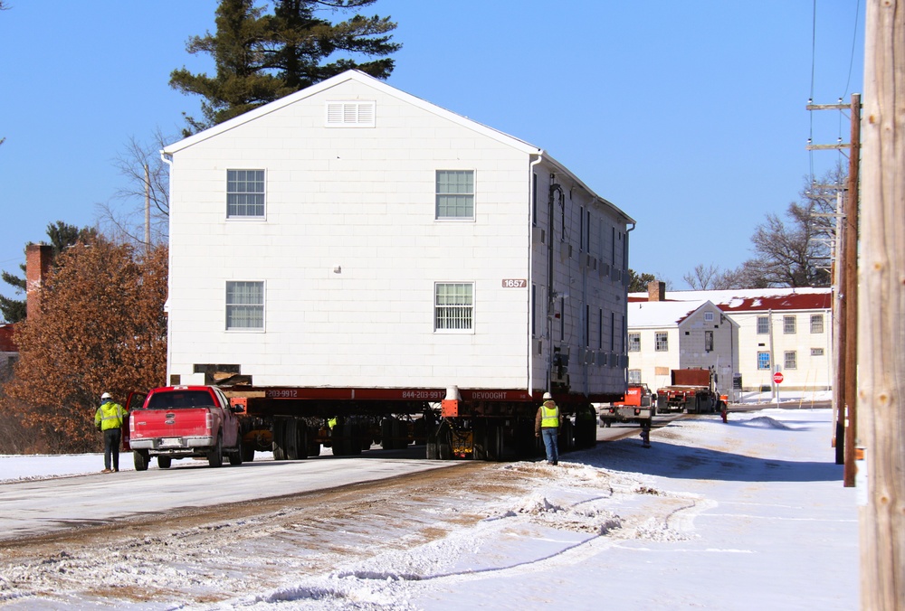 Contractors move second of five World War II-era barracks in 2025 at Fort McCoy