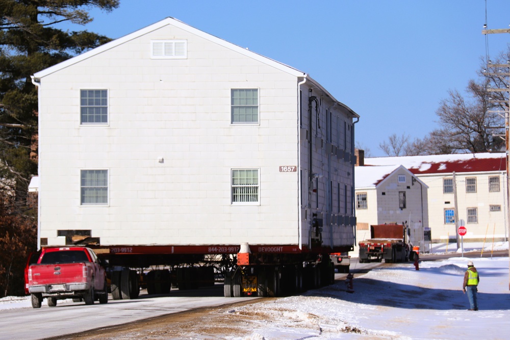 Contractors move second of five World War II-era barracks in 2025 at Fort McCoy