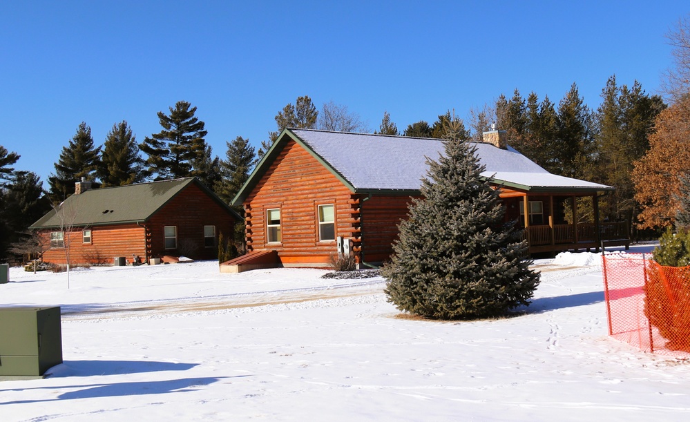 Cabins are available to rent year-round at Fort McCoy’s Pine View Campground; winter offers a unique experience