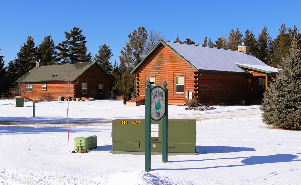 Cabins are available to rent year-round at Fort McCoy’s Pine View Campground; winter offers a unique experience