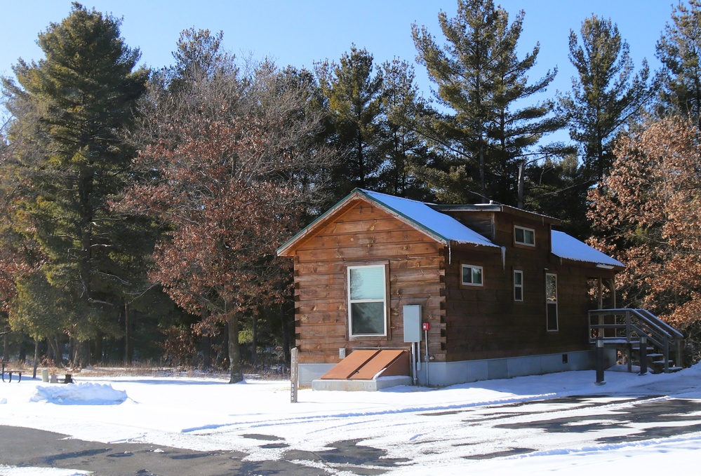 Cabins are available to rent year-round at Fort McCoy’s Pine View Campground; winter offers a unique experience