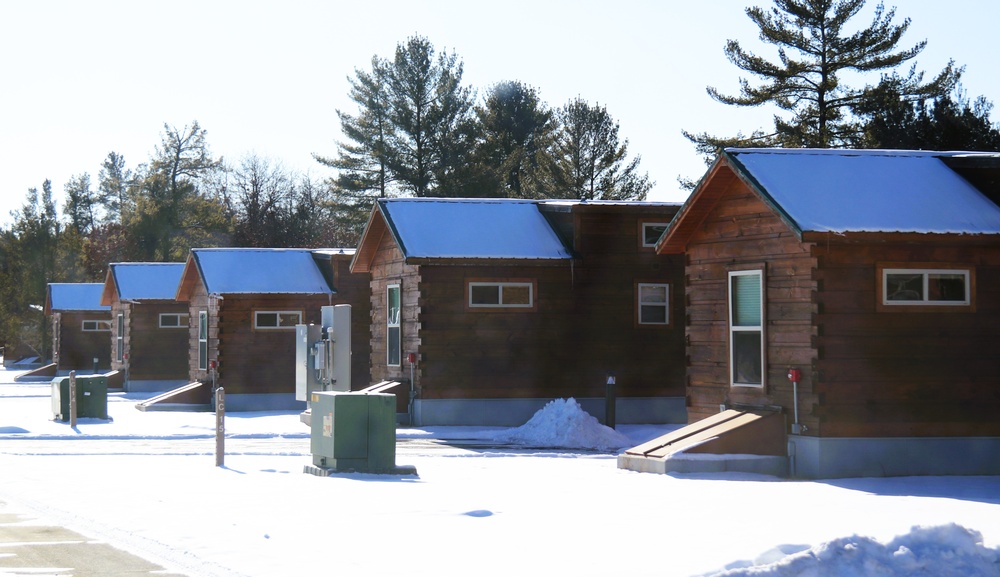 Cabins are available to rent year-round at Fort McCoy’s Pine View Campground; winter offers a unique experience