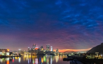 Colorful sunrise over Pittsburgh riverways