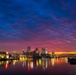 Colorful sunrise over Pittsburgh riverways