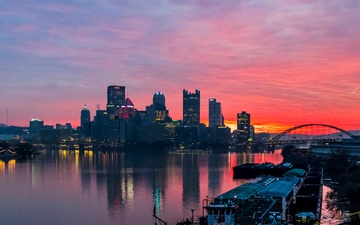 Colorful sunrise over Pittsburgh riverways