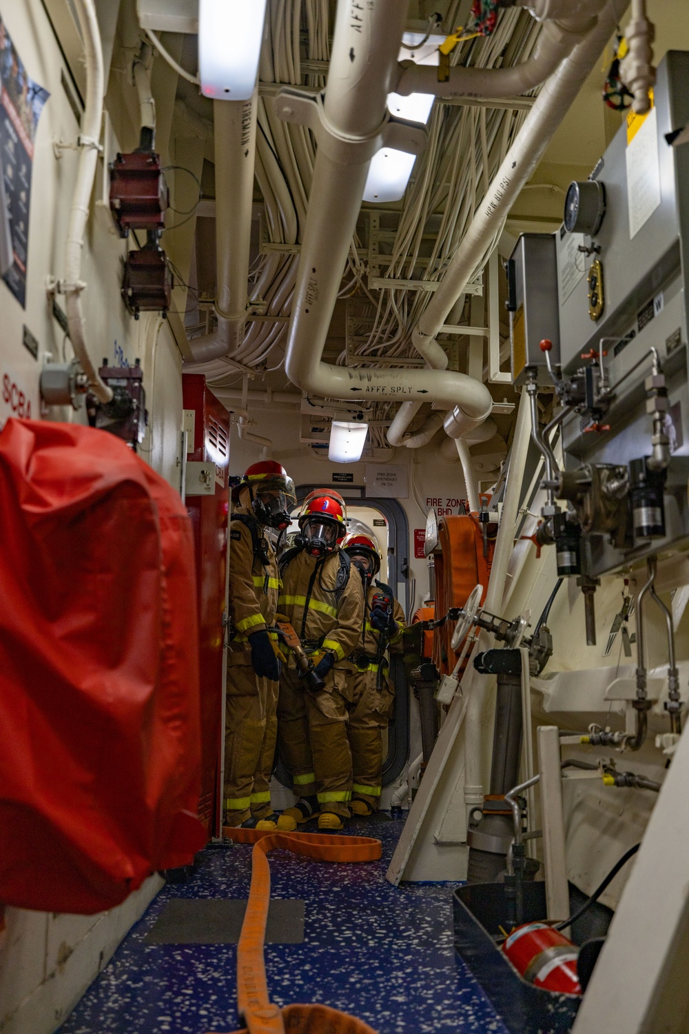 USS Ralph Johnson conducts damage control drills in Sagami Bay