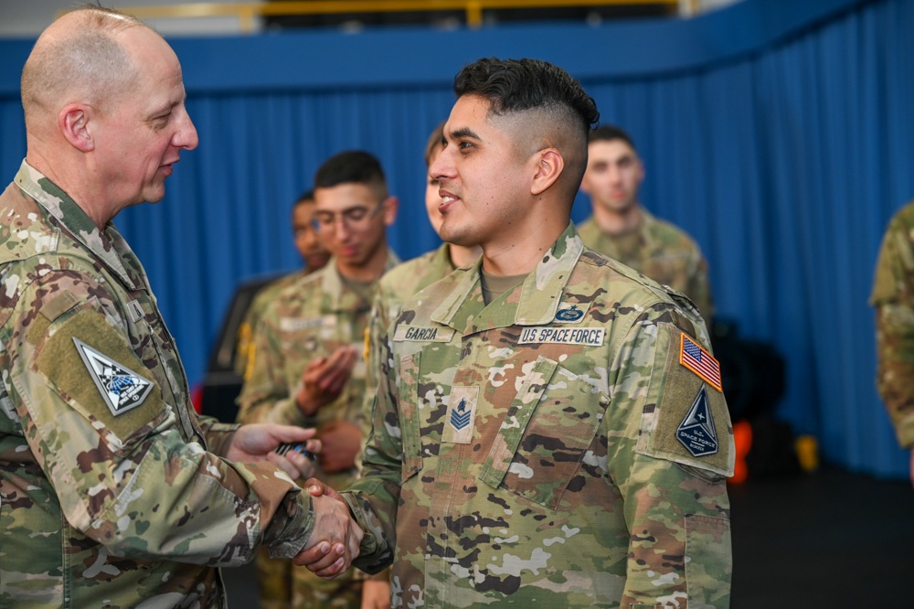 Space Force General visits, coins Honor Guardsmen