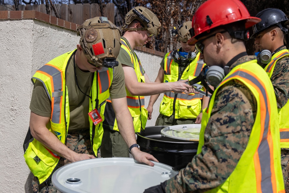 U.S. service members dispose of power walls