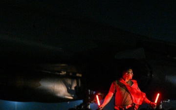 34th Expeditionary Bomb Squadron B-1B Lancers return to Andersen AFB after completing hot pit refueling mission in support of BTF 25-1