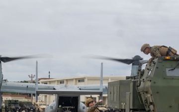 Marines resupply HIMARS via MV-22B Osprey