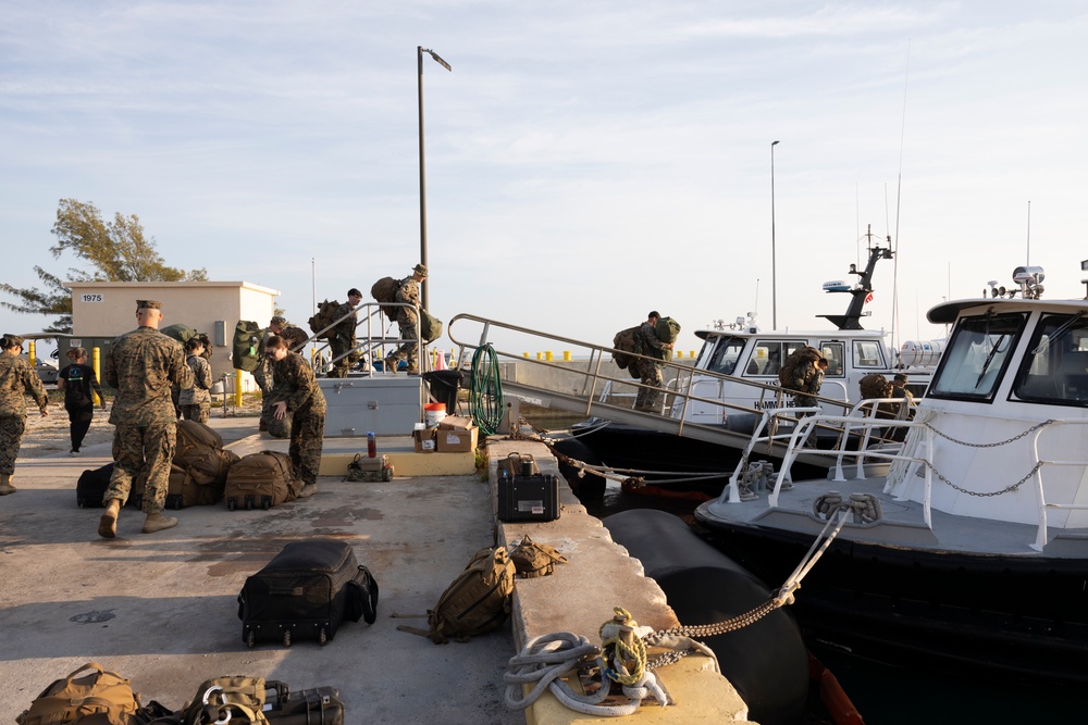 Marines with MWSS-272 prepare to leave port in the Bahamas