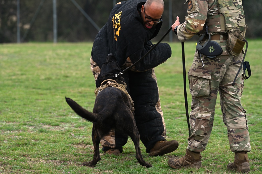 902nd Security Forces Squadron military working dog team visits local school